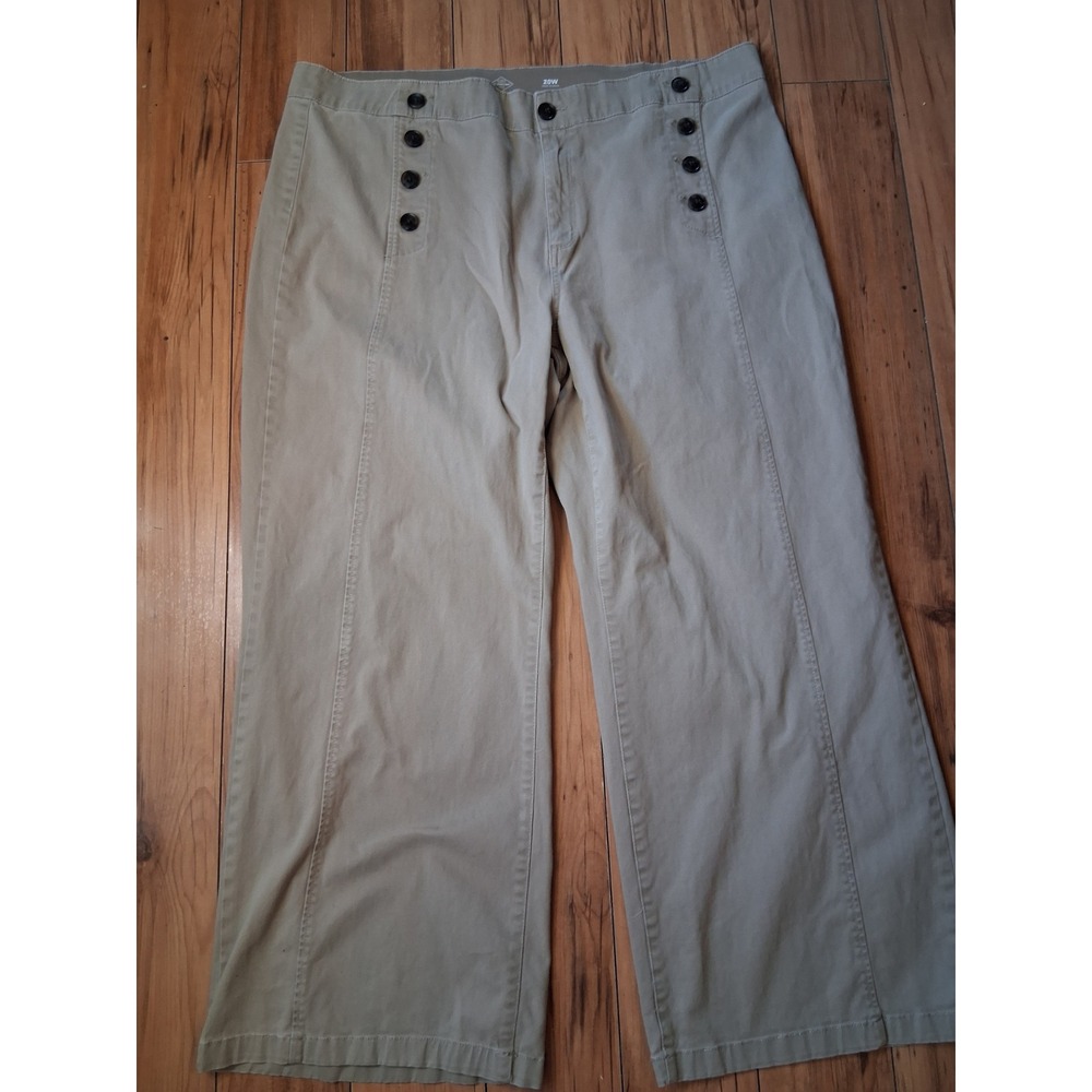 St Johns Bay Womens 20W Khaki Tan Sailor Wide Leg High Rise Button Front Pants